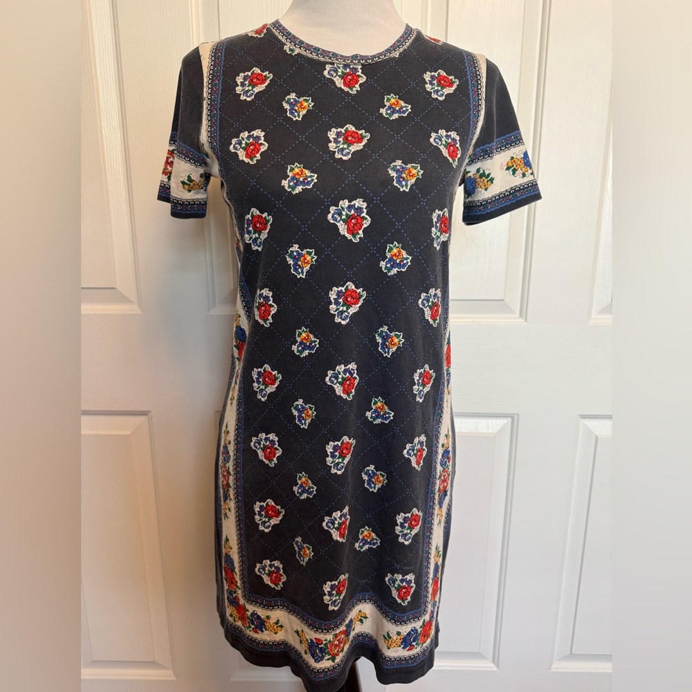 Tory Burch Floral Print T-Shirt Dress XS Boho Preppy Cottagecore Knit